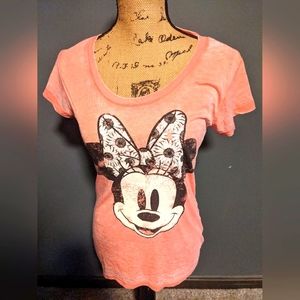 Disney, Women's Pink Sheer Minnie Mouse T Shirt, Size Medium